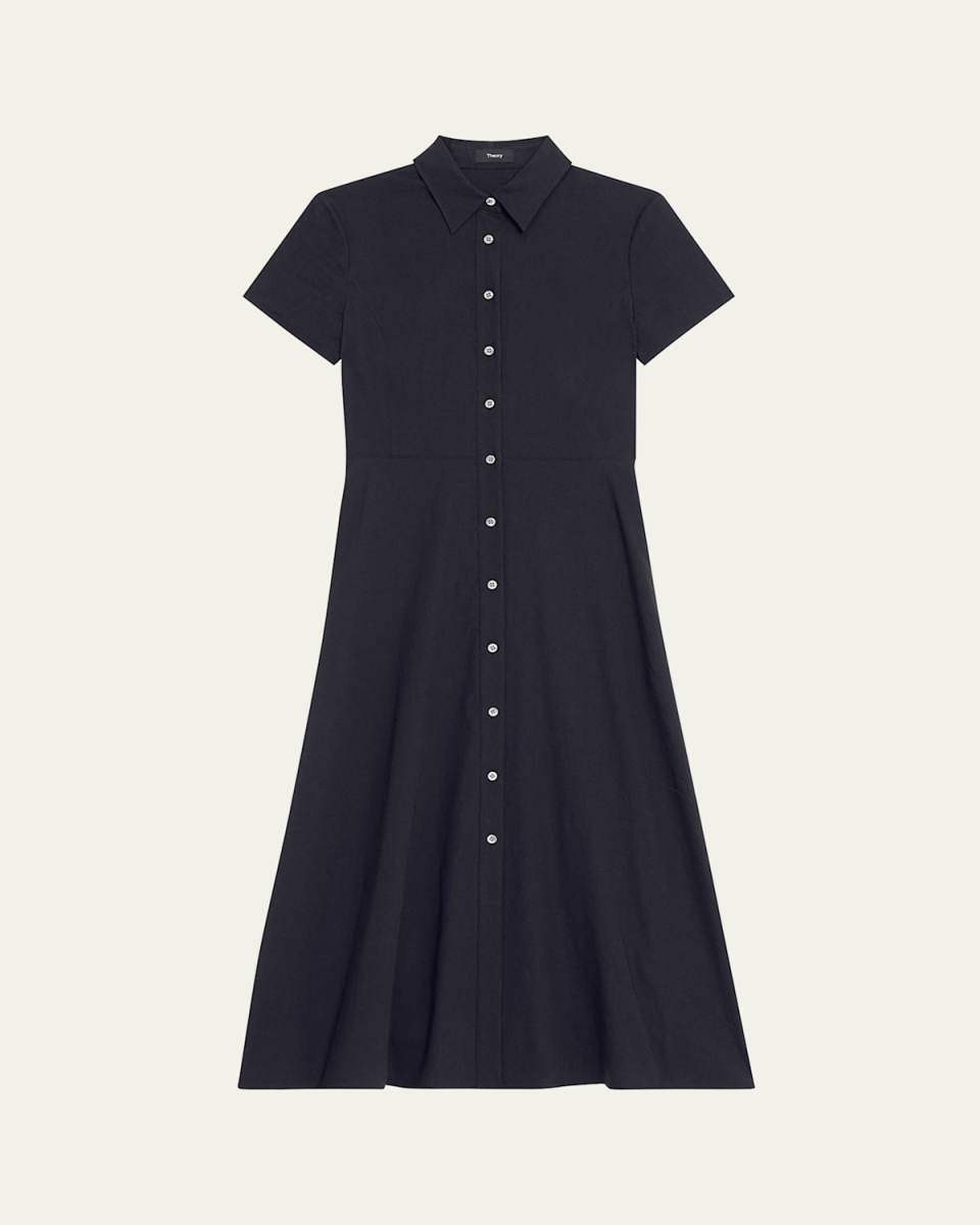 Good Linen Short-Sleeve Button-Front Midi Shirt Dress
